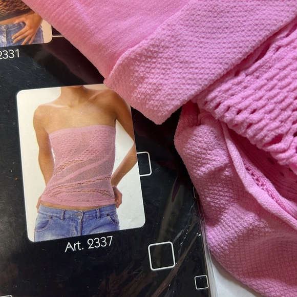 AMB Stretchy “Crochet” Tights Tube Top. NWOT Barbie Pink - Picture 3 of 5
